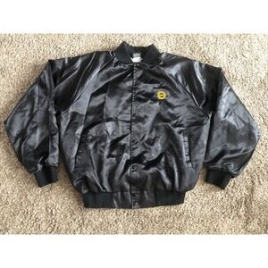 Vintage UAW United Auto Workers Black Satin Bomber Jacket Men's XL Made USA 🇺🇸